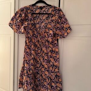 J. Crew Blue and Pink Ruffled Tiered Mini Dress